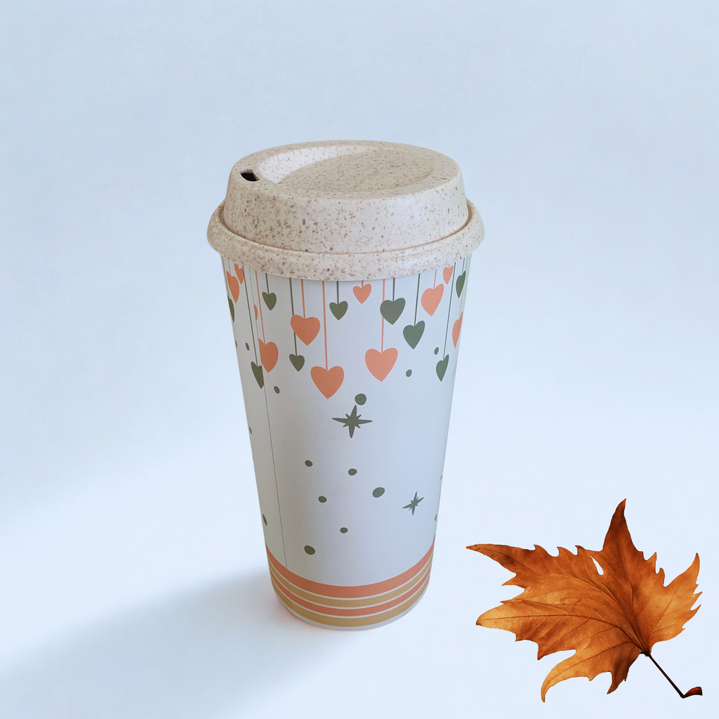 [E-COM00000022] Rice Husk Printed Sipper glass with lid - 5 in - 360 ml