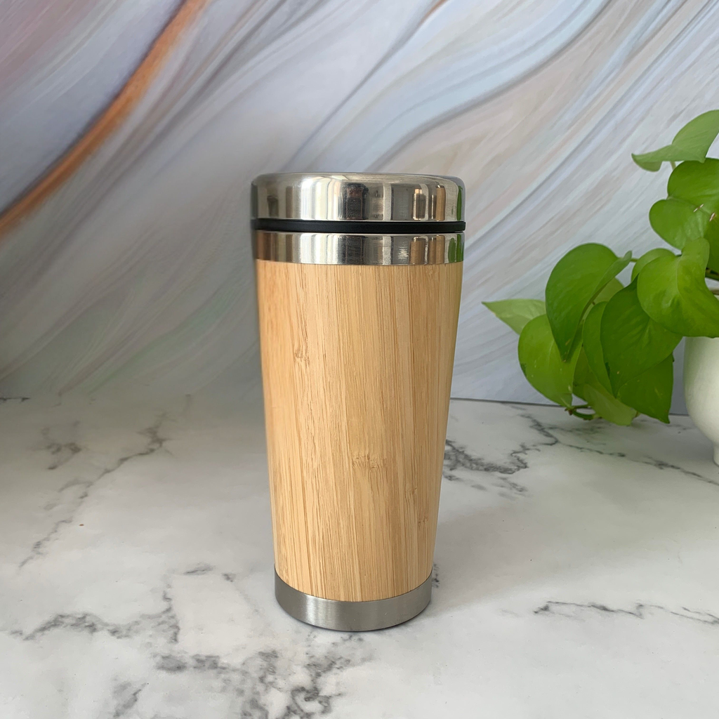[E-COM00000058] Bamboo Coffee Tumbler - Silver Lid