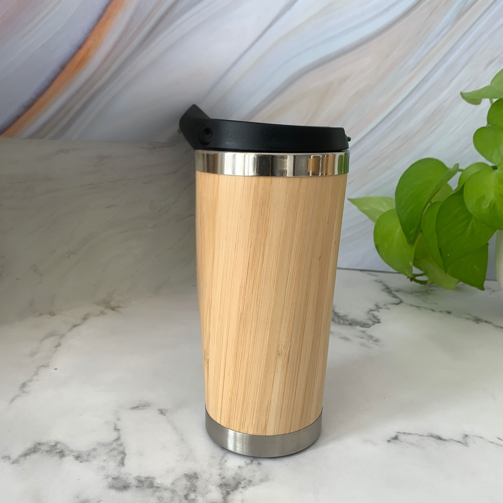 [E-COM00000059] Bamboo Coffee Tumbler - Black Lid