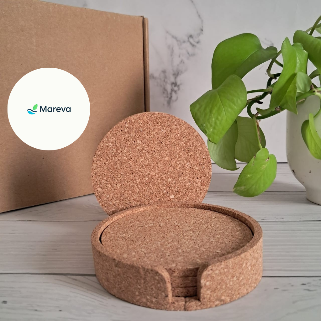 [E-COM00000080] Cork Coaster with Stand (Set Of 4)