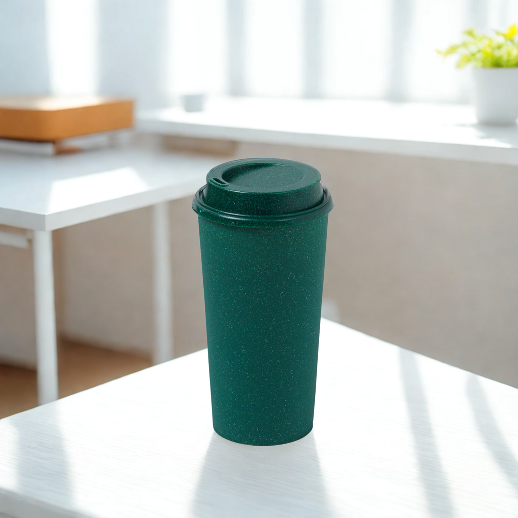 Rice Husk Sipper glass with lid - 6 in - 475 ml (Coral Grey)